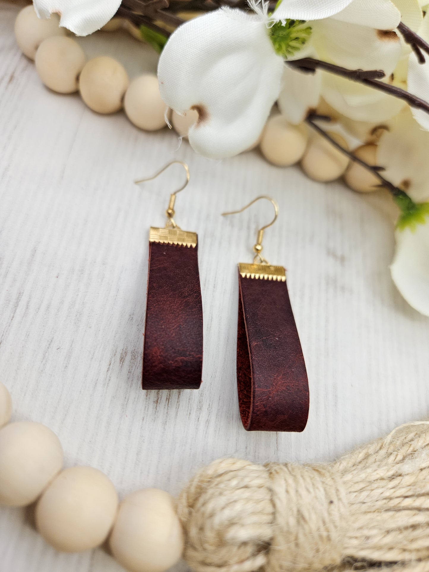 Leather Looped Bar Earrings