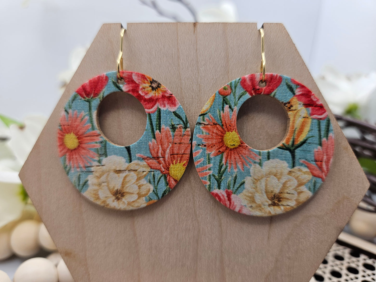Mint Floral Cork Backed with Genuine Leather Earrings