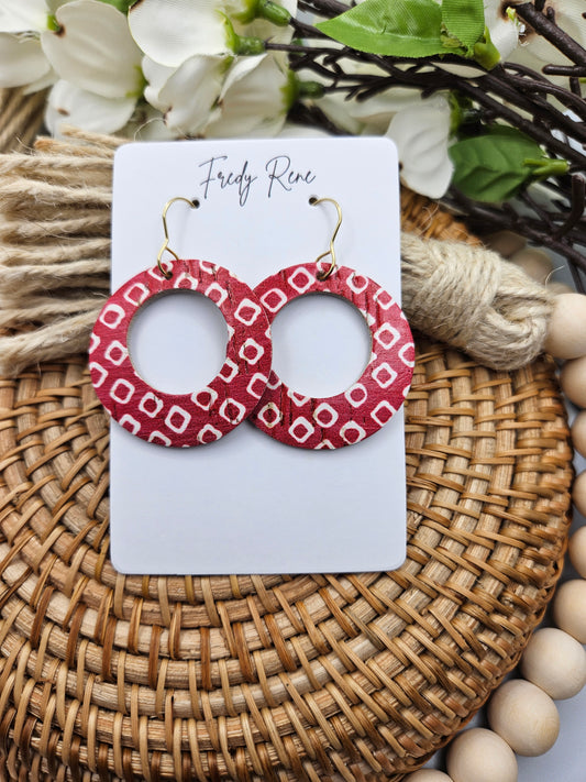 Red Cork Backed with Genuine Leather Earrings