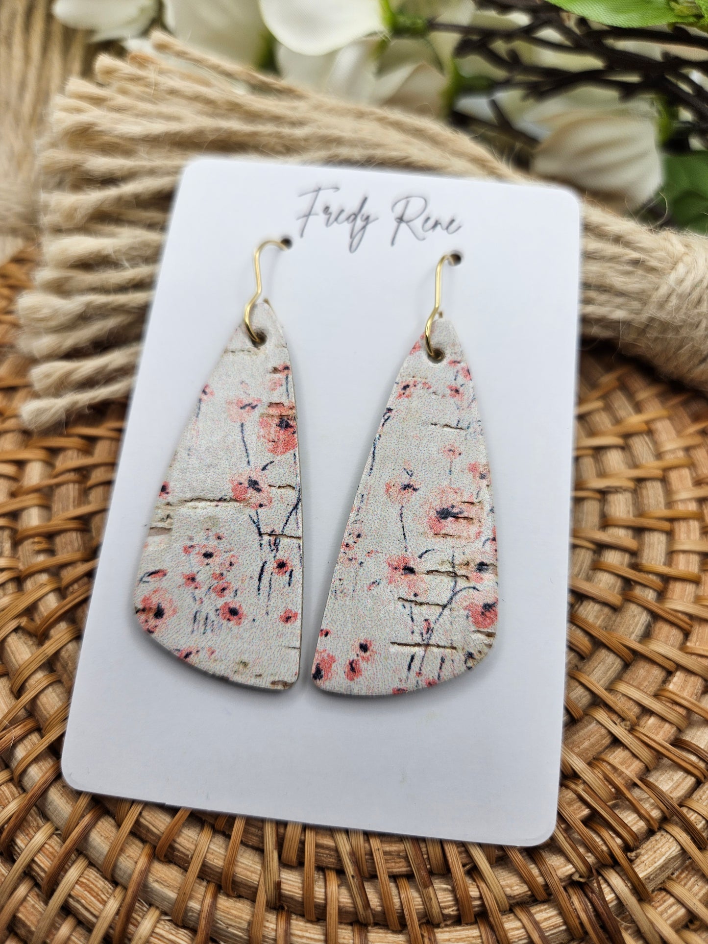 Floral Wedge Cork on Genuine Leather Earrings