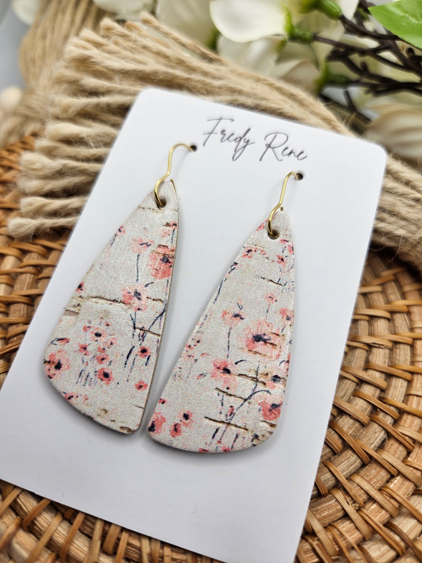 Floral Wedge Cork on Genuine Leather Earrings