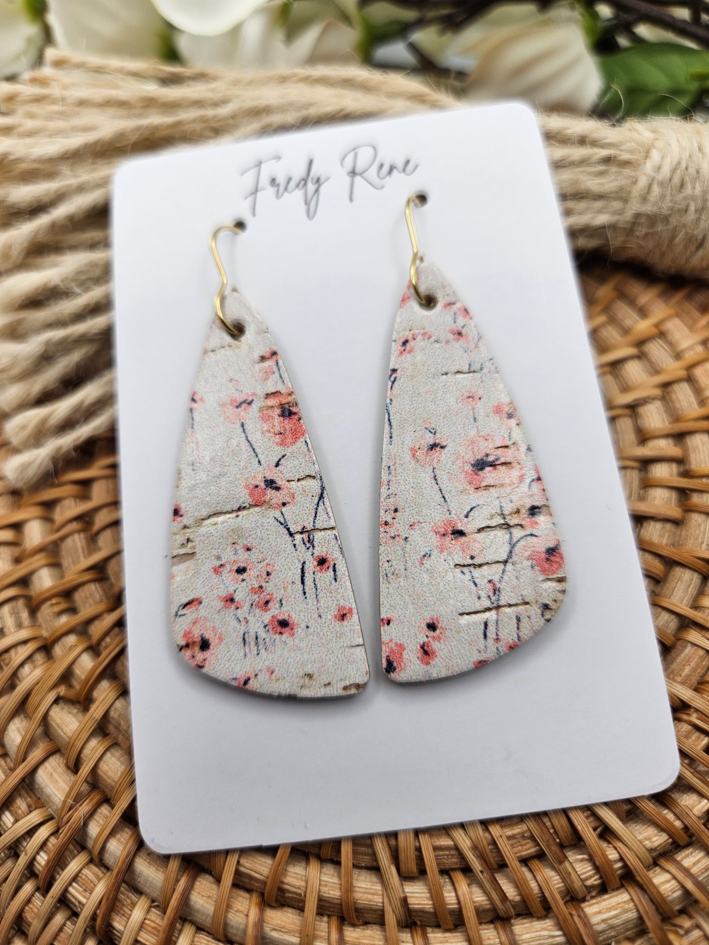 Floral Wedge Cork on Genuine Leather Earrings