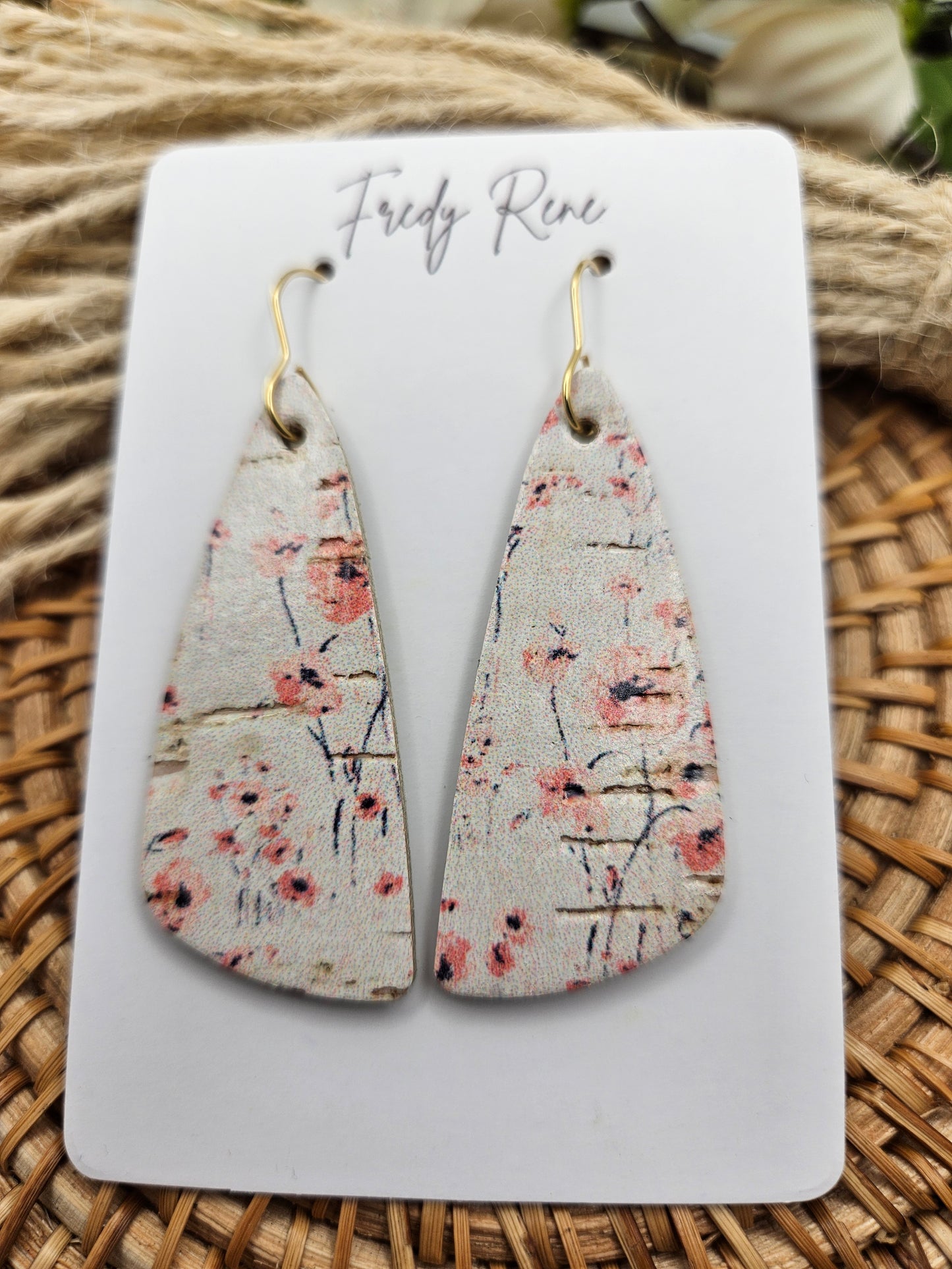 Floral Wedge Cork on Genuine Leather Earrings