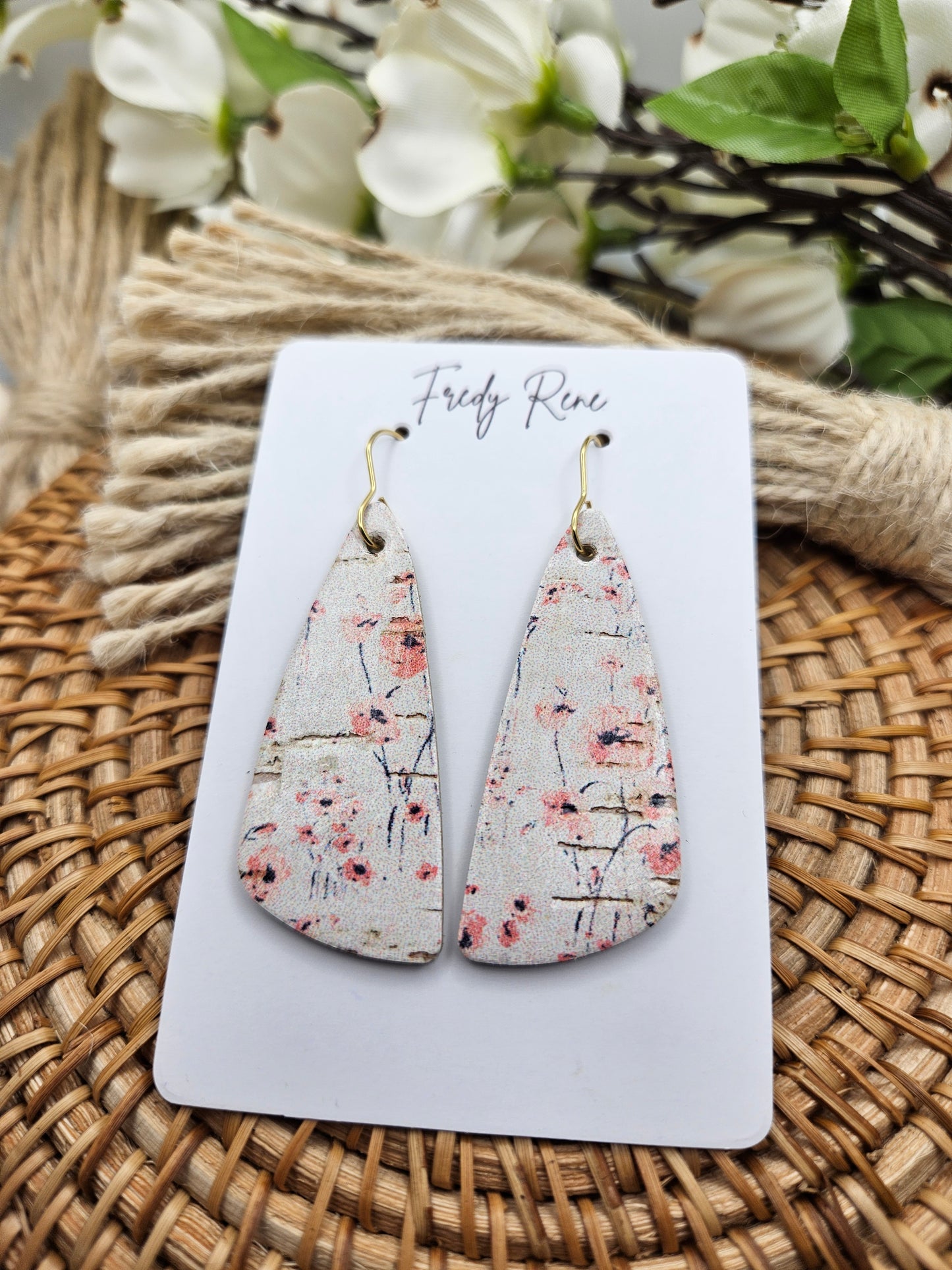 Floral Wedge Cork on Genuine Leather Earrings