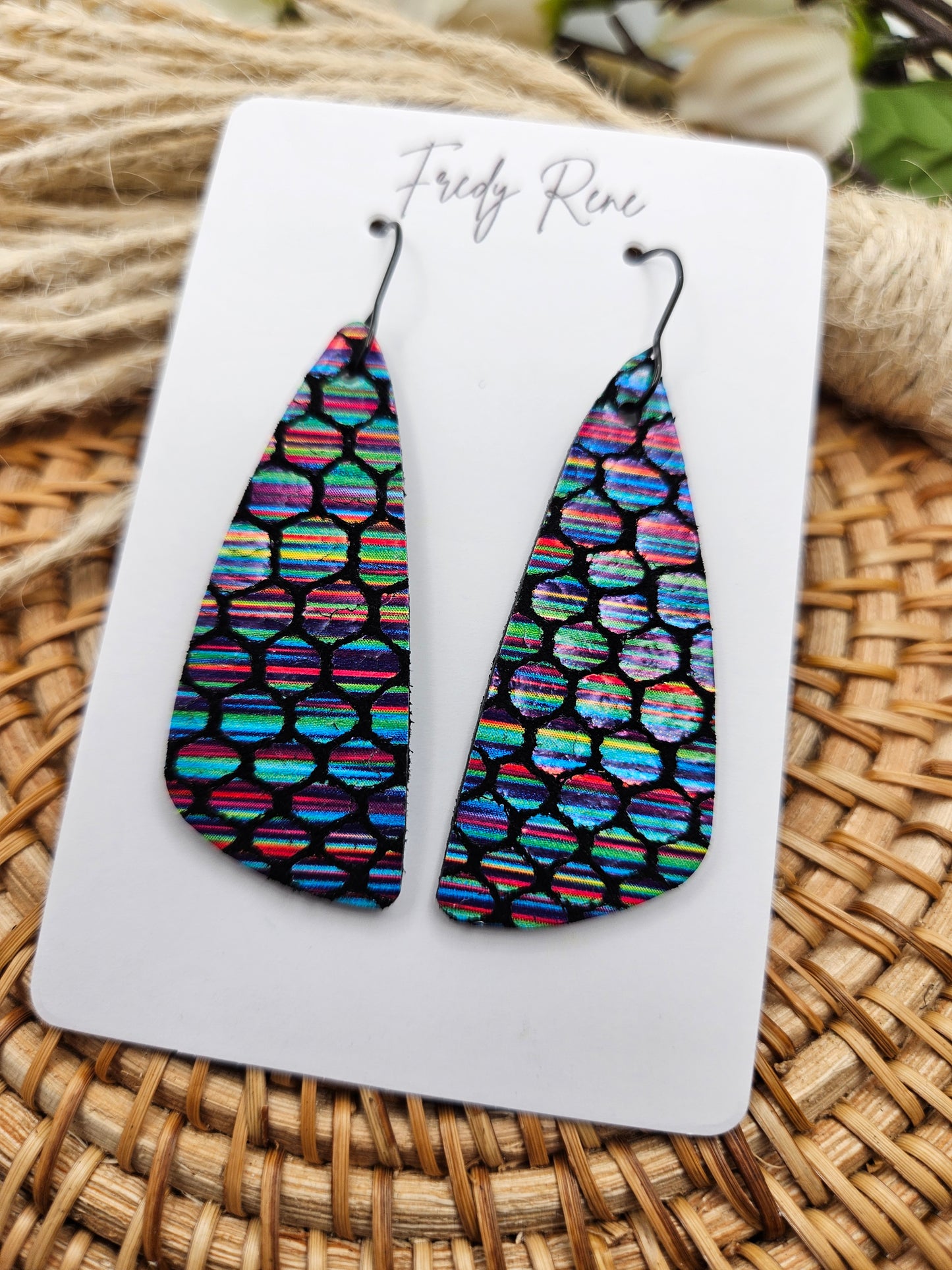 Colorful Geometric Wedge Genuine Leather Earrings