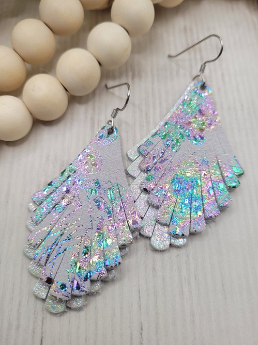 Iridescent Fringe Leather Earrings