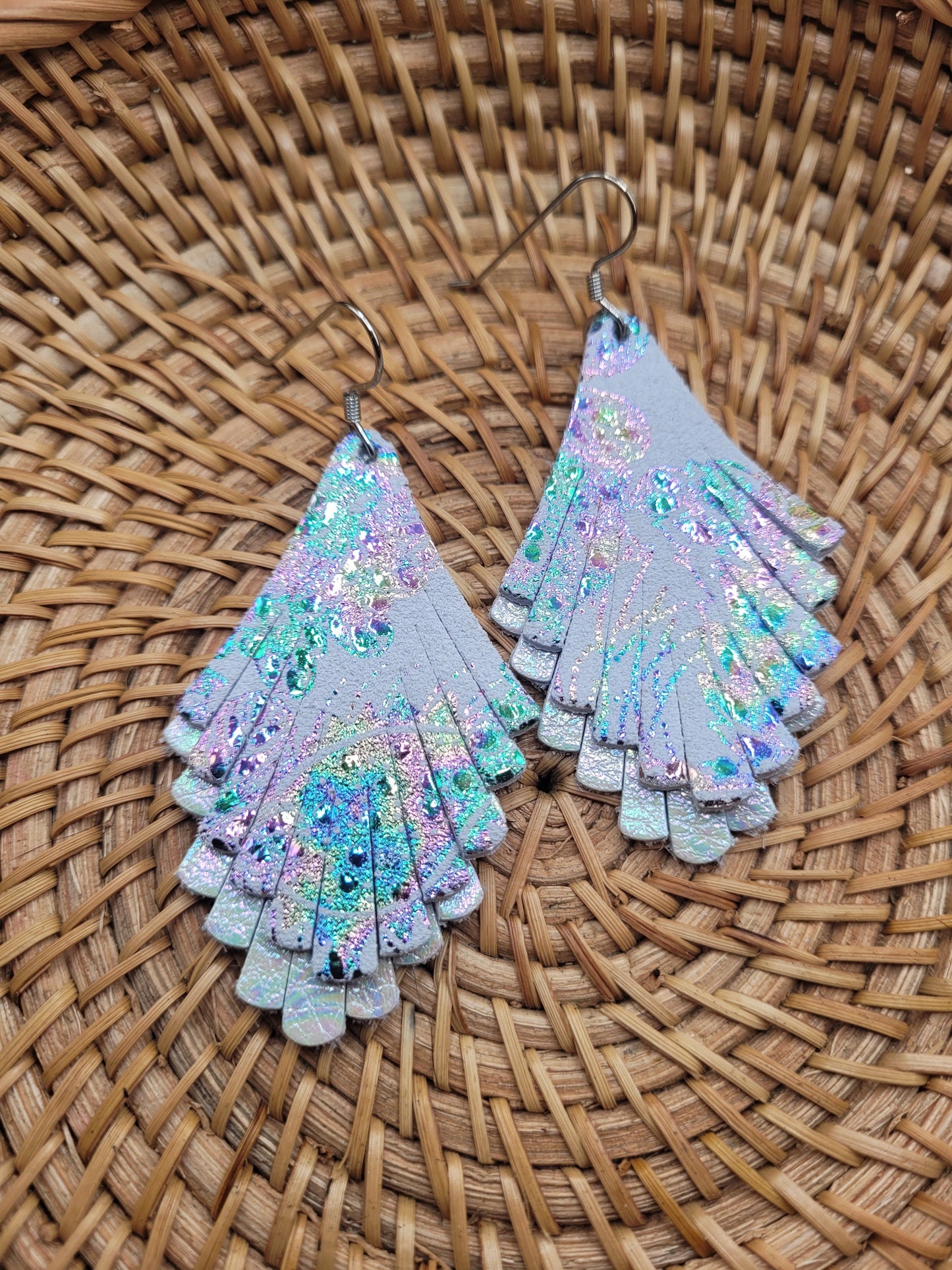 Iridescent Fringe Leather Earrings