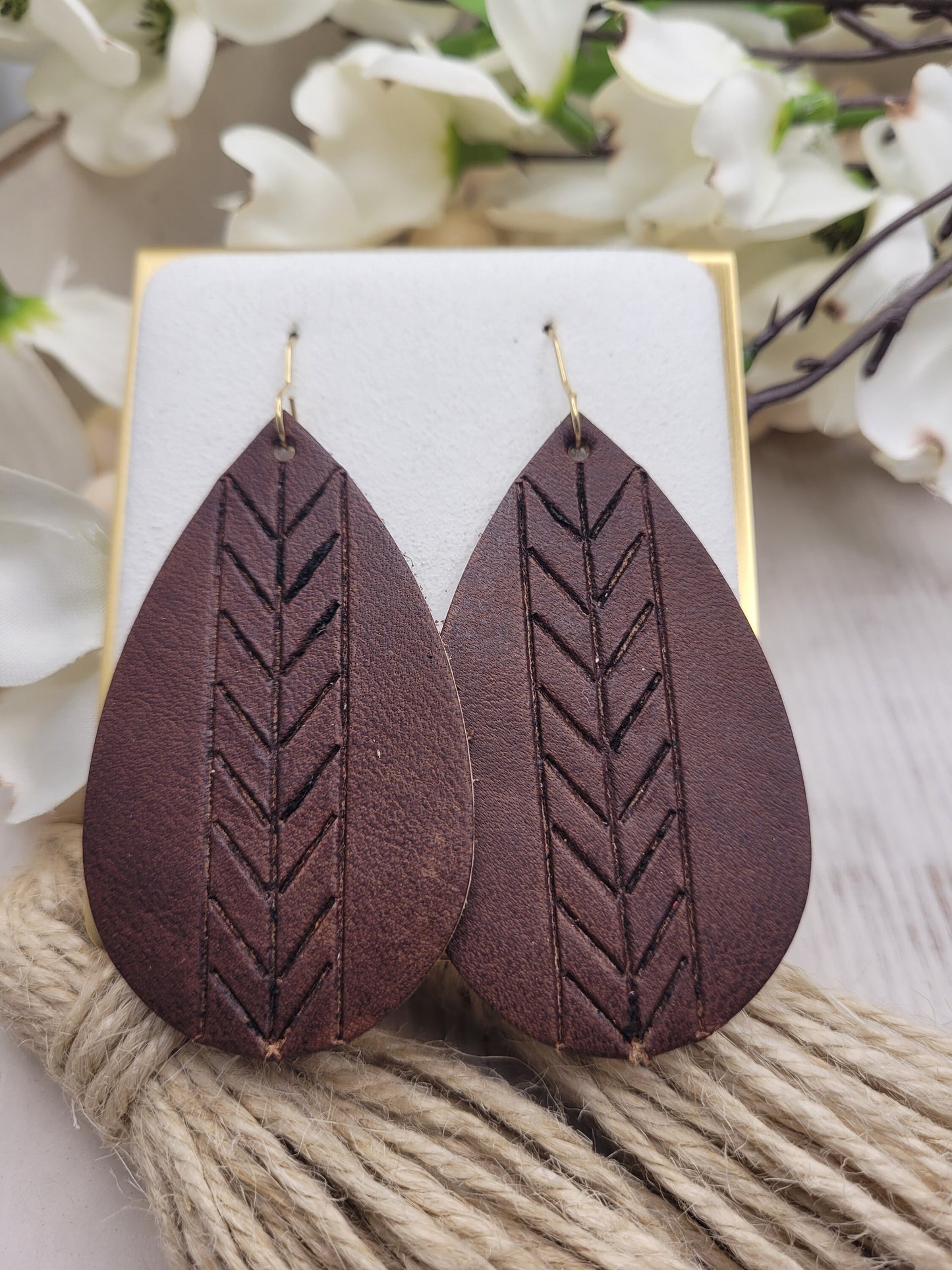 Embossed Leather Teardrop Earrings