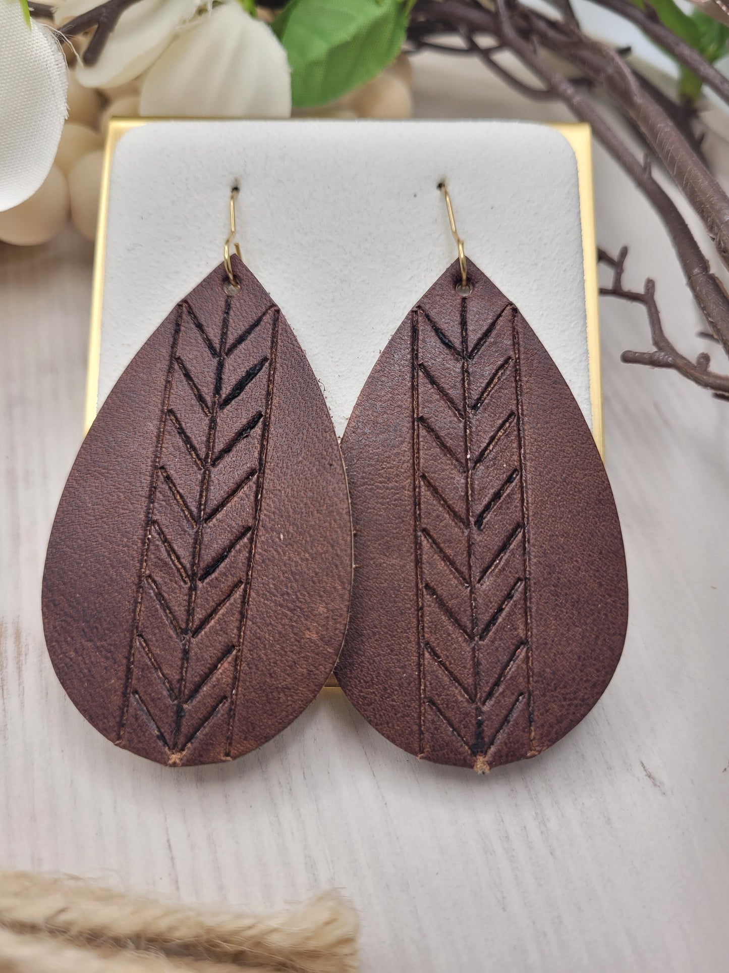 Embossed Leather Teardrop Earrings