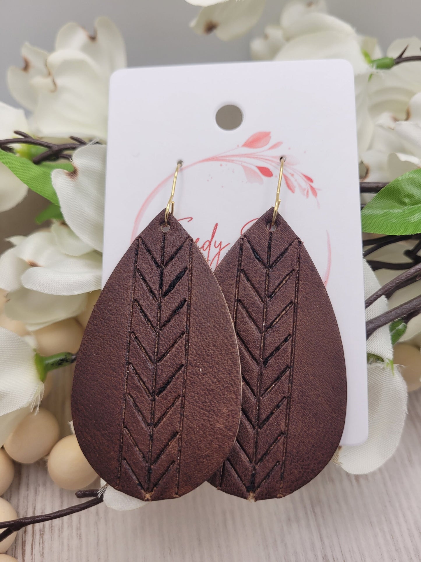 Embossed Leather Teardrop Earrings