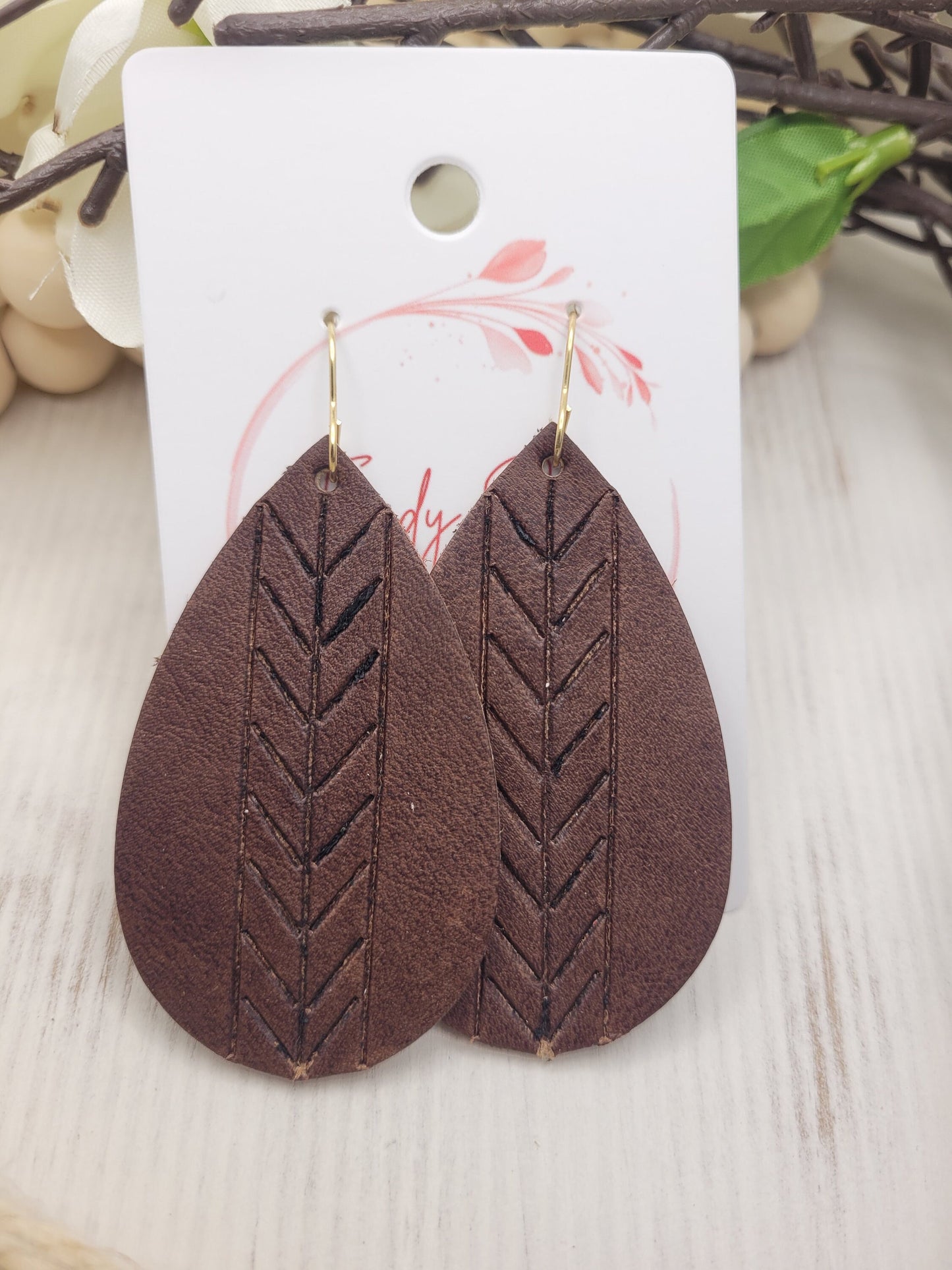 Embossed Leather Teardrop Earrings