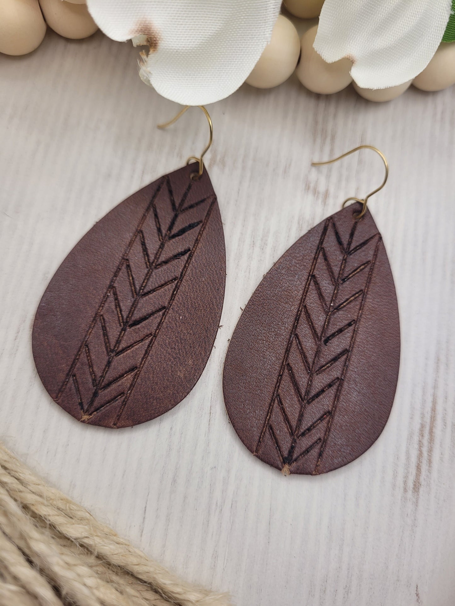 Embossed Leather Teardrop Earrings