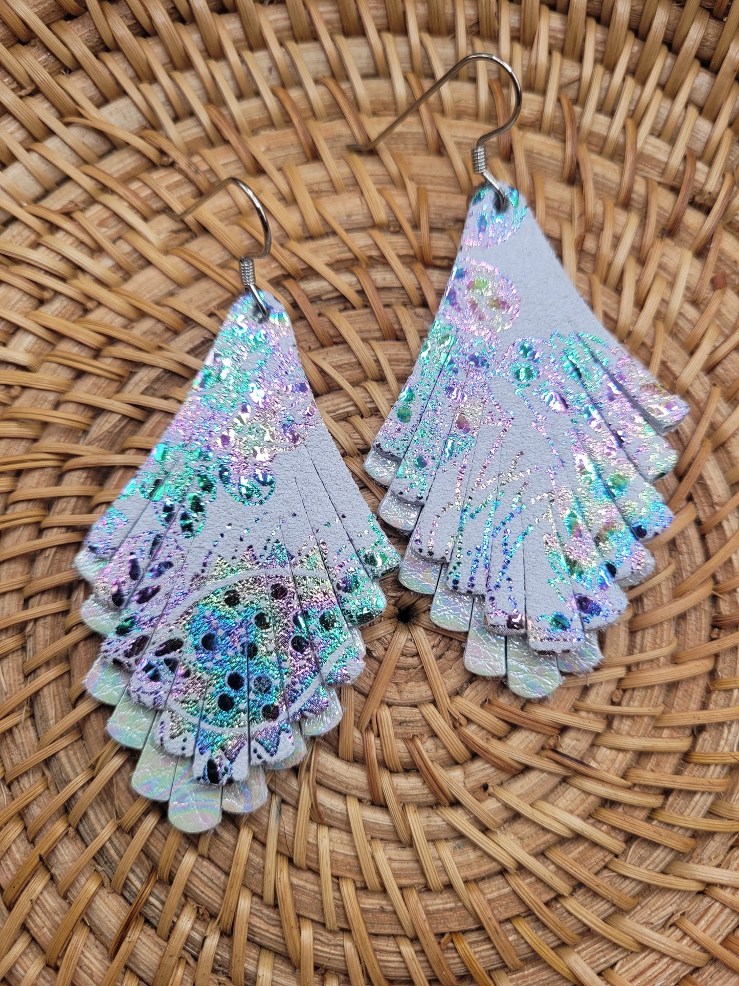 Iridescent Fringe Leather Earrings