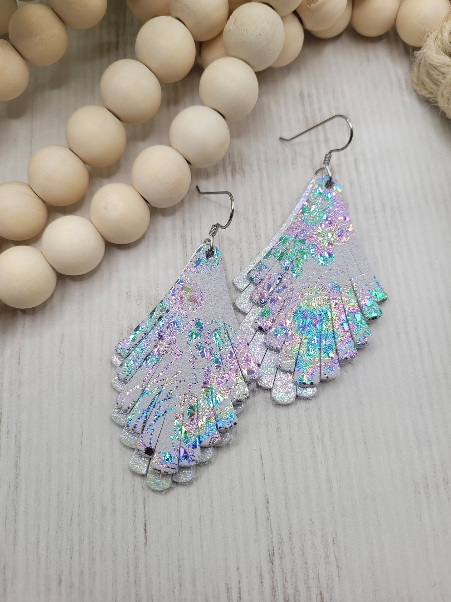 Iridescent Fringe Leather Earrings