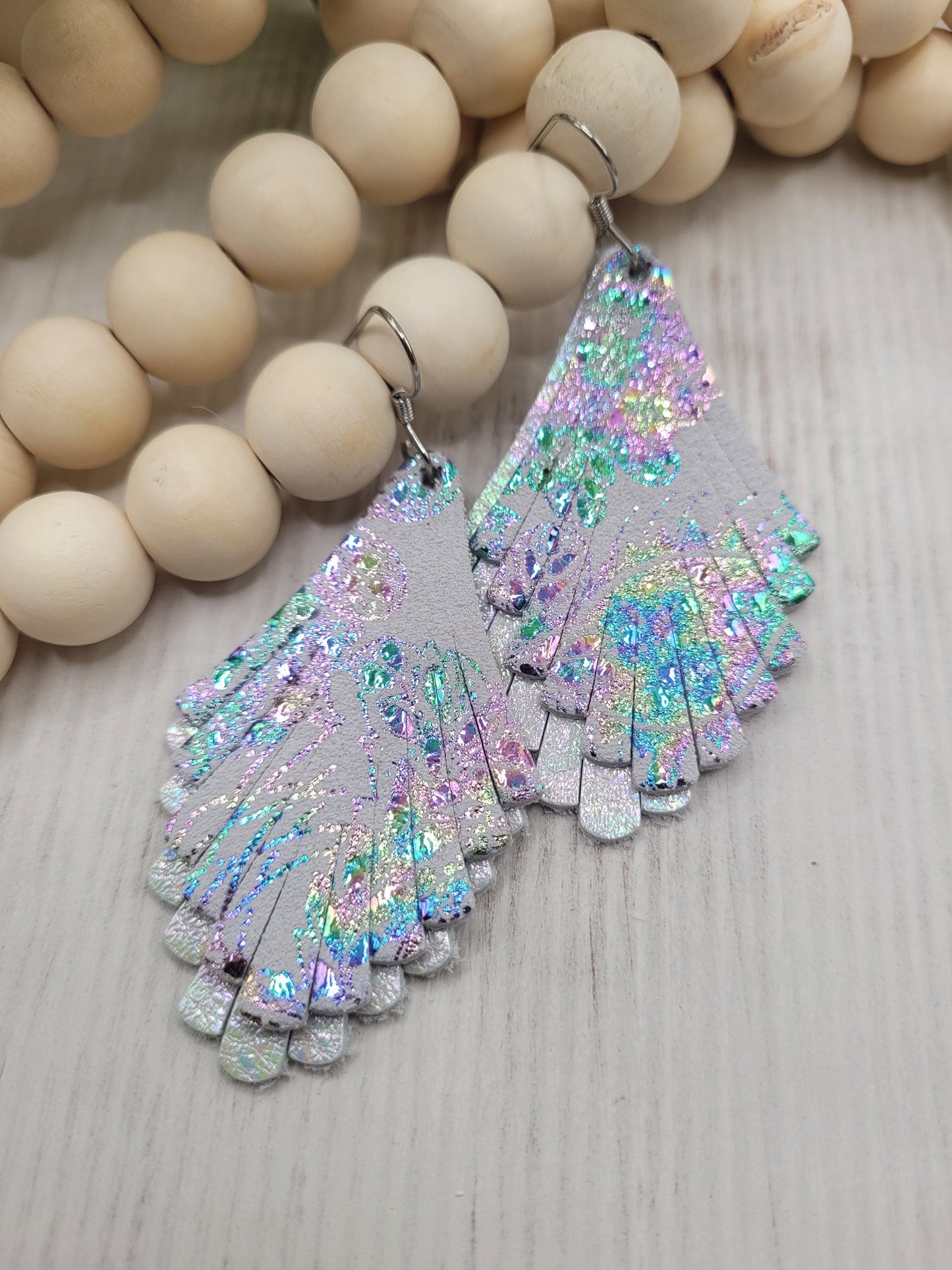 Iridescent Fringe Leather Earrings