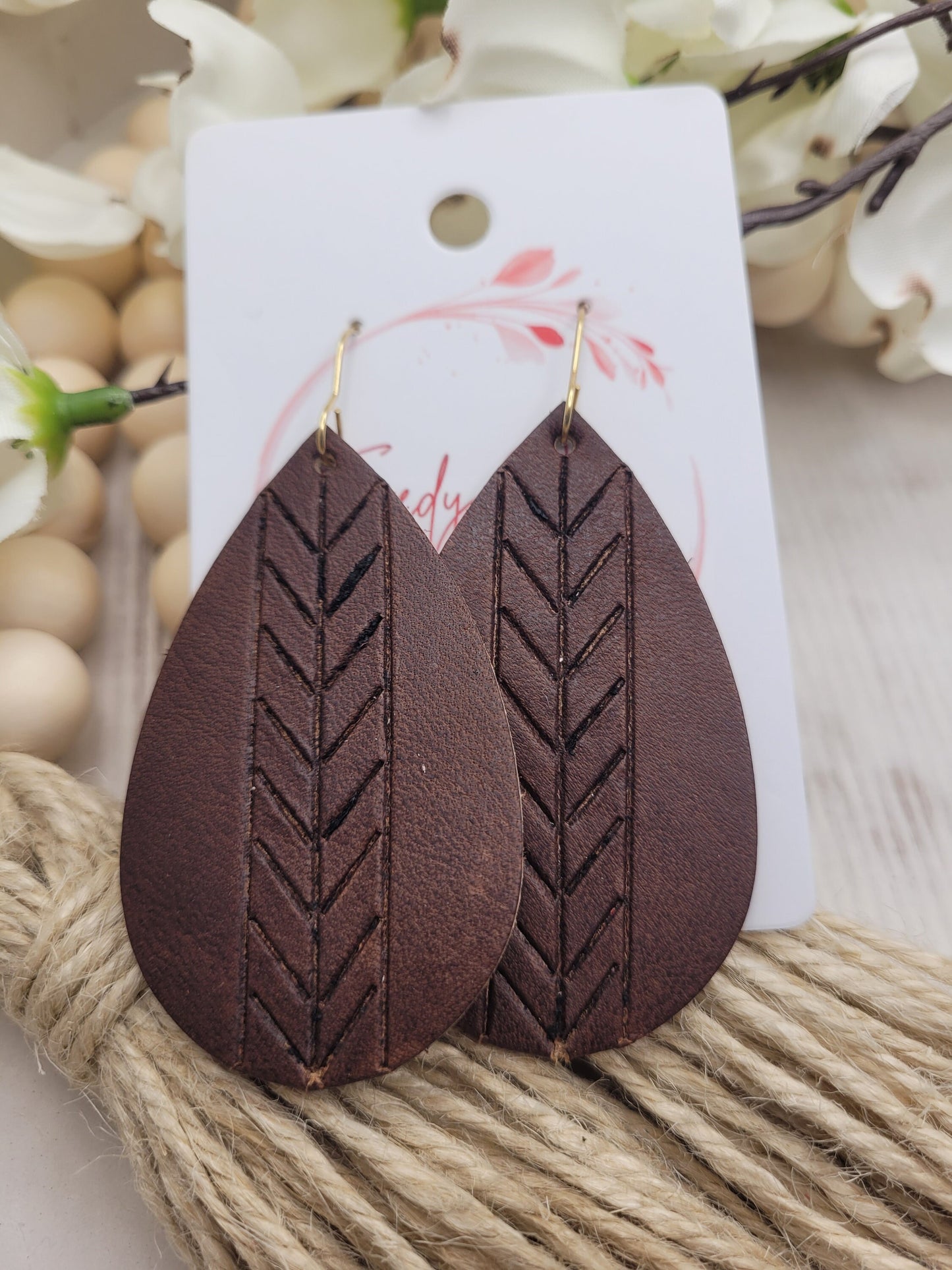 Embossed Leather Teardrop Earrings