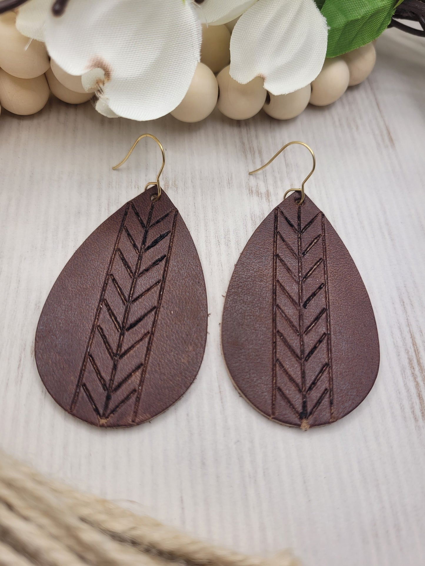 Embossed Leather Teardrop Earrings