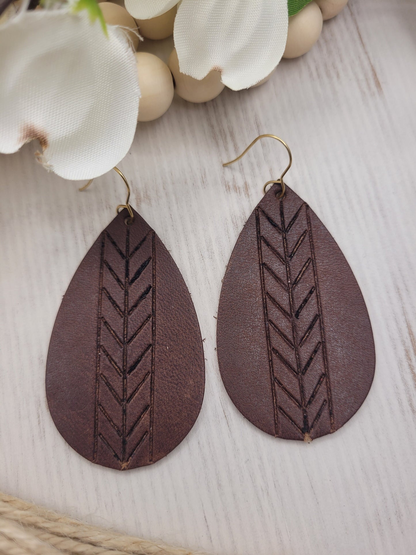 Embossed Leather Teardrop Earrings