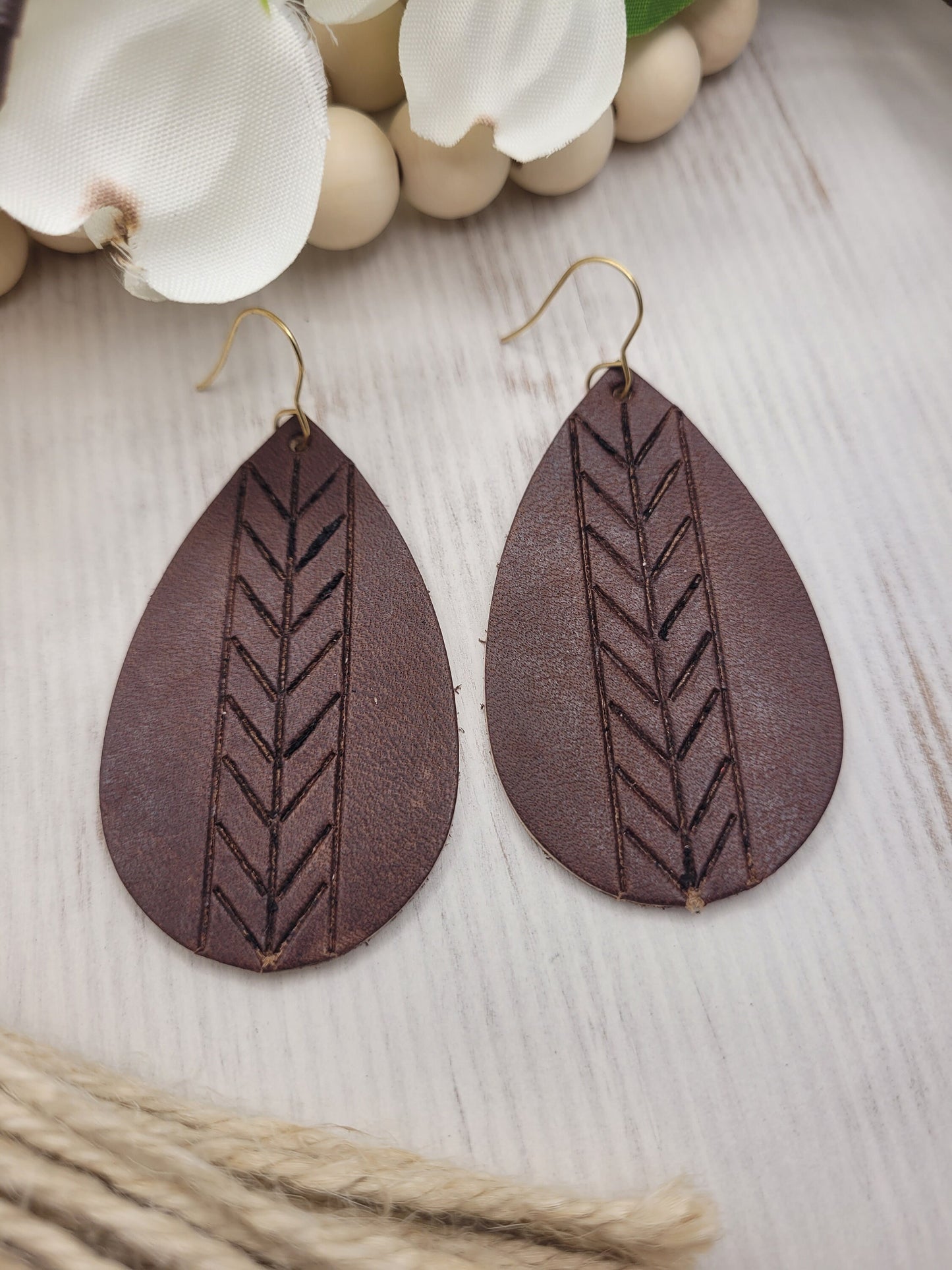 Embossed Leather Teardrop Earrings