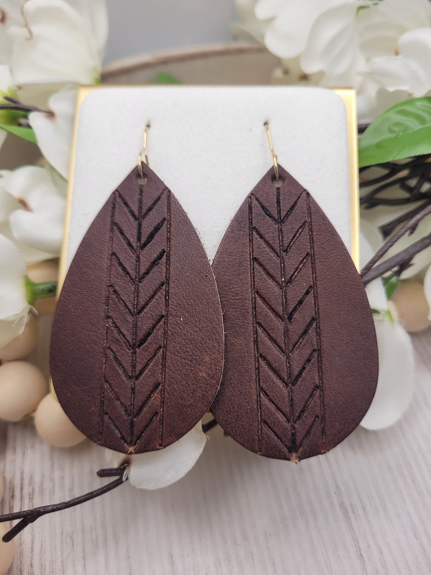 Embossed Leather Teardrop Earrings