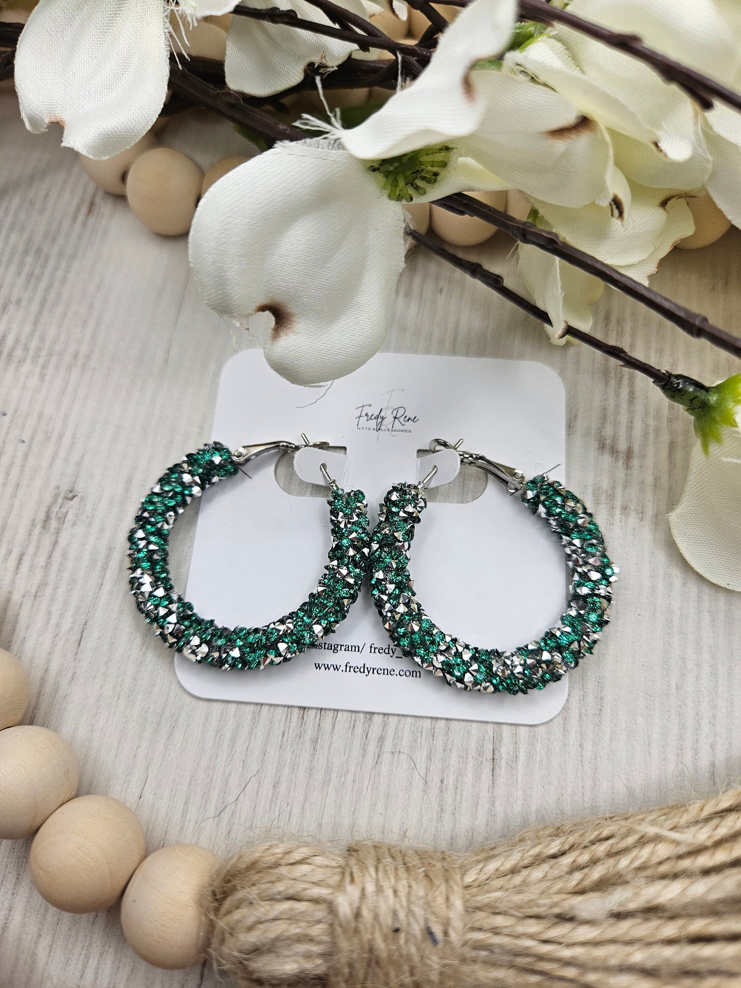 Green Chunky Glitter Hoop Earrings