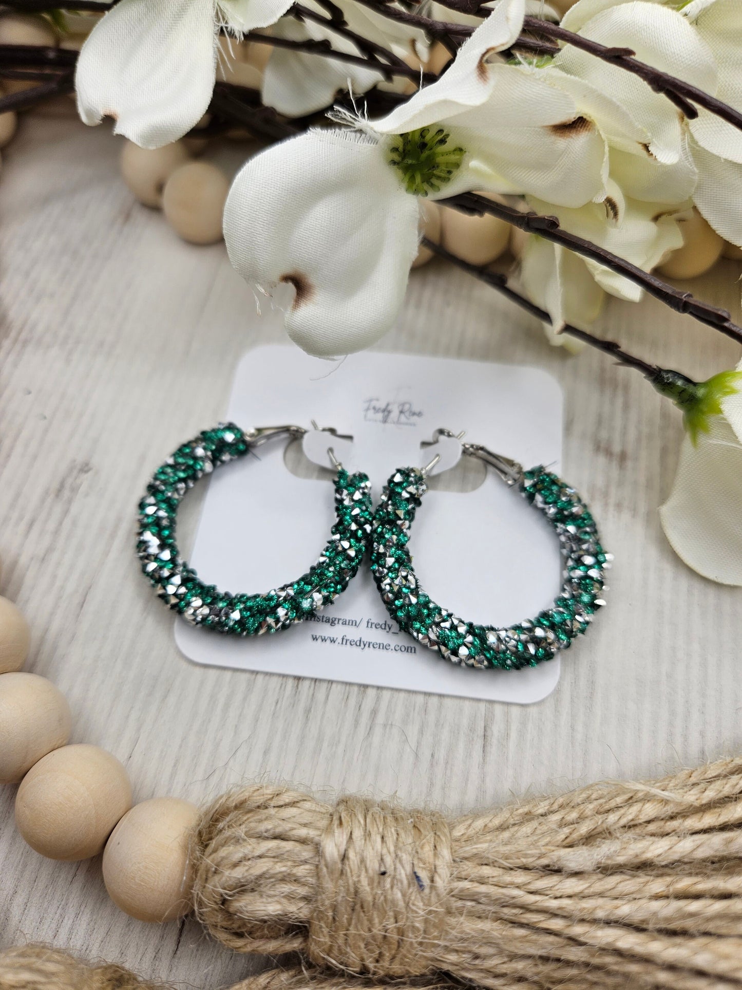 Green Chunky Glitter Hoop Earrings