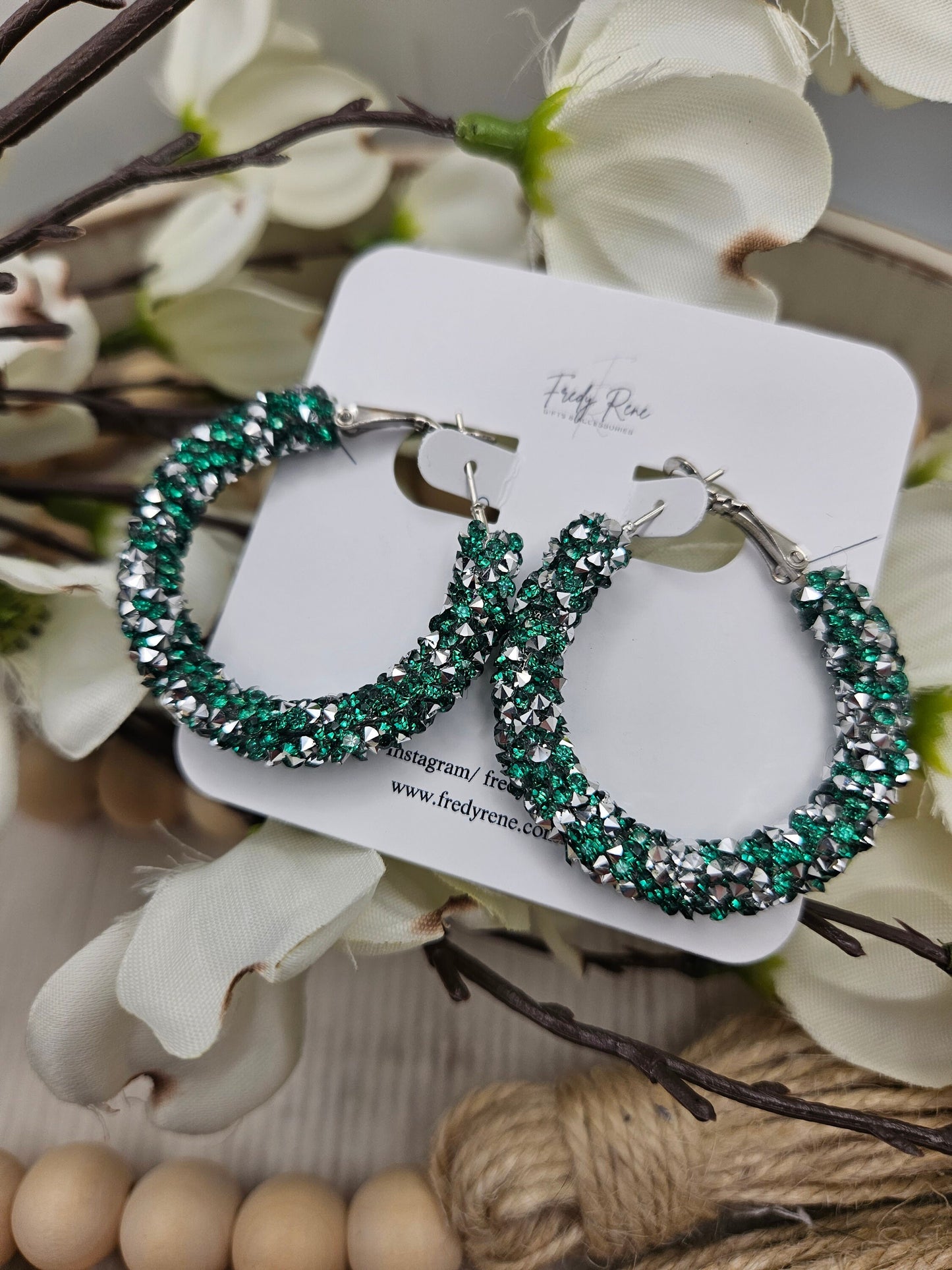 Green Chunky Glitter Hoop Earrings