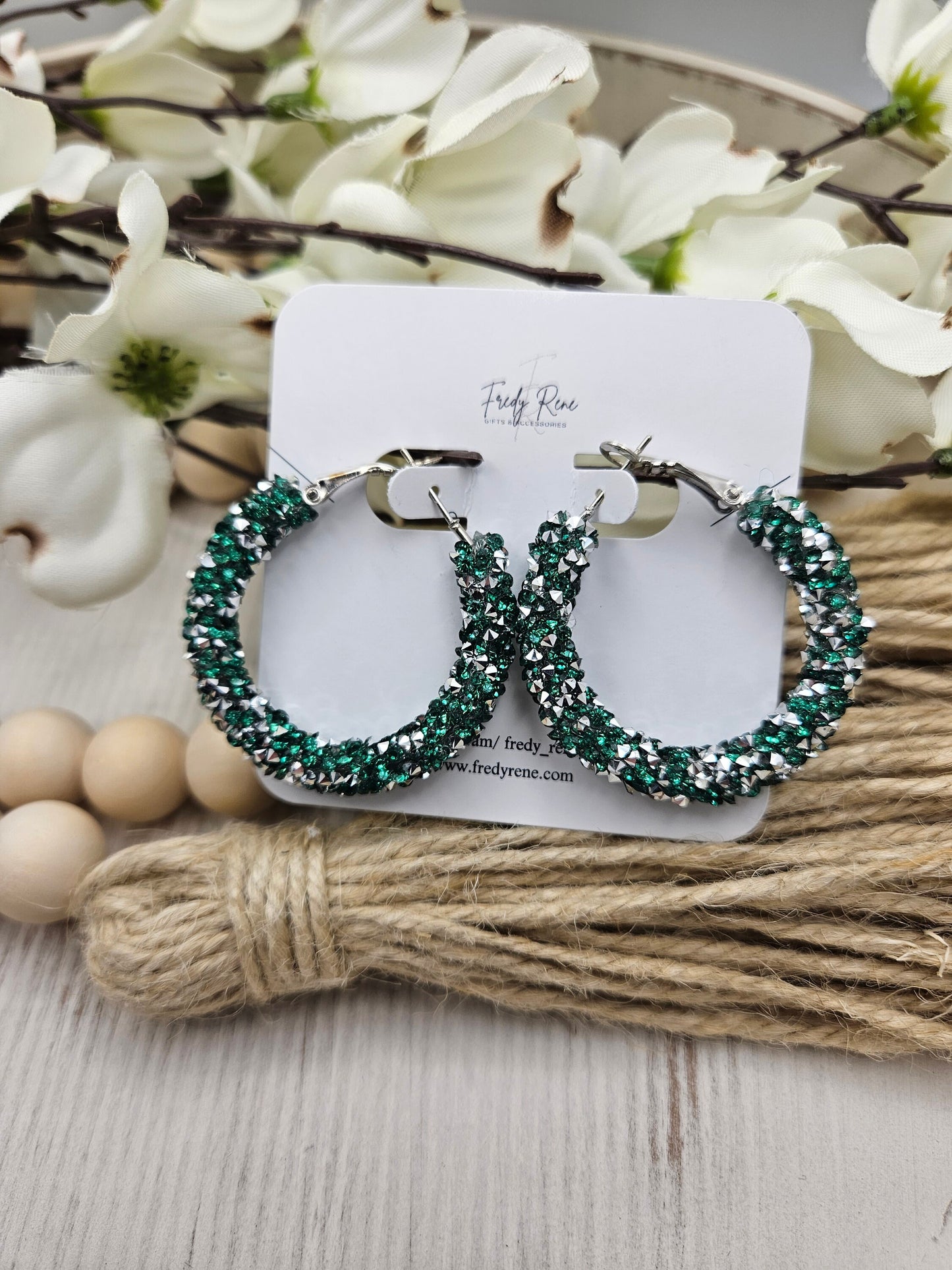 Green Chunky Glitter Hoop Earrings