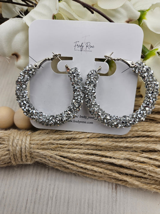 Silver Chunky Glitter Hoop Earrings