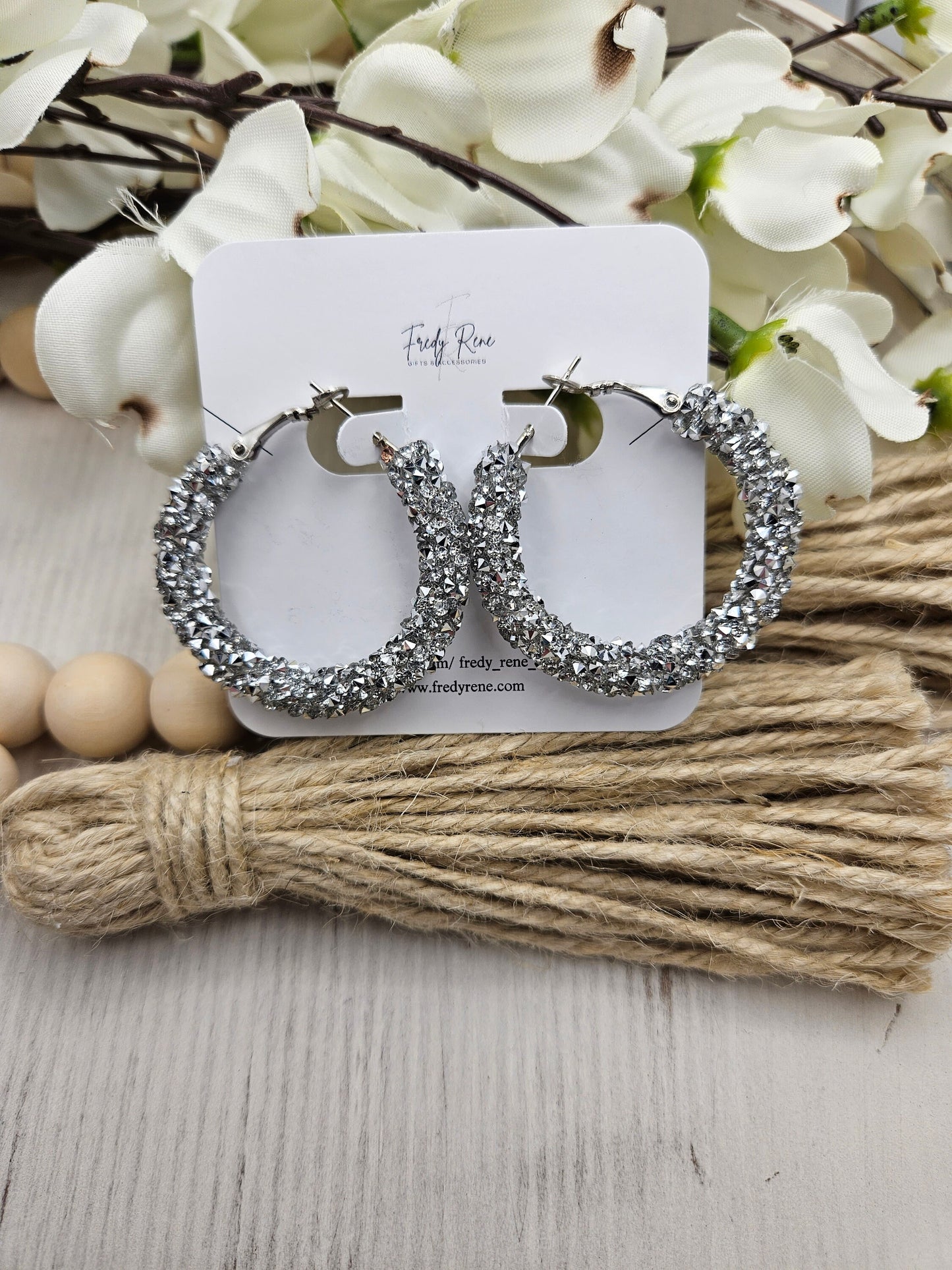 Silver Chunky Glitter Hoop Earrings