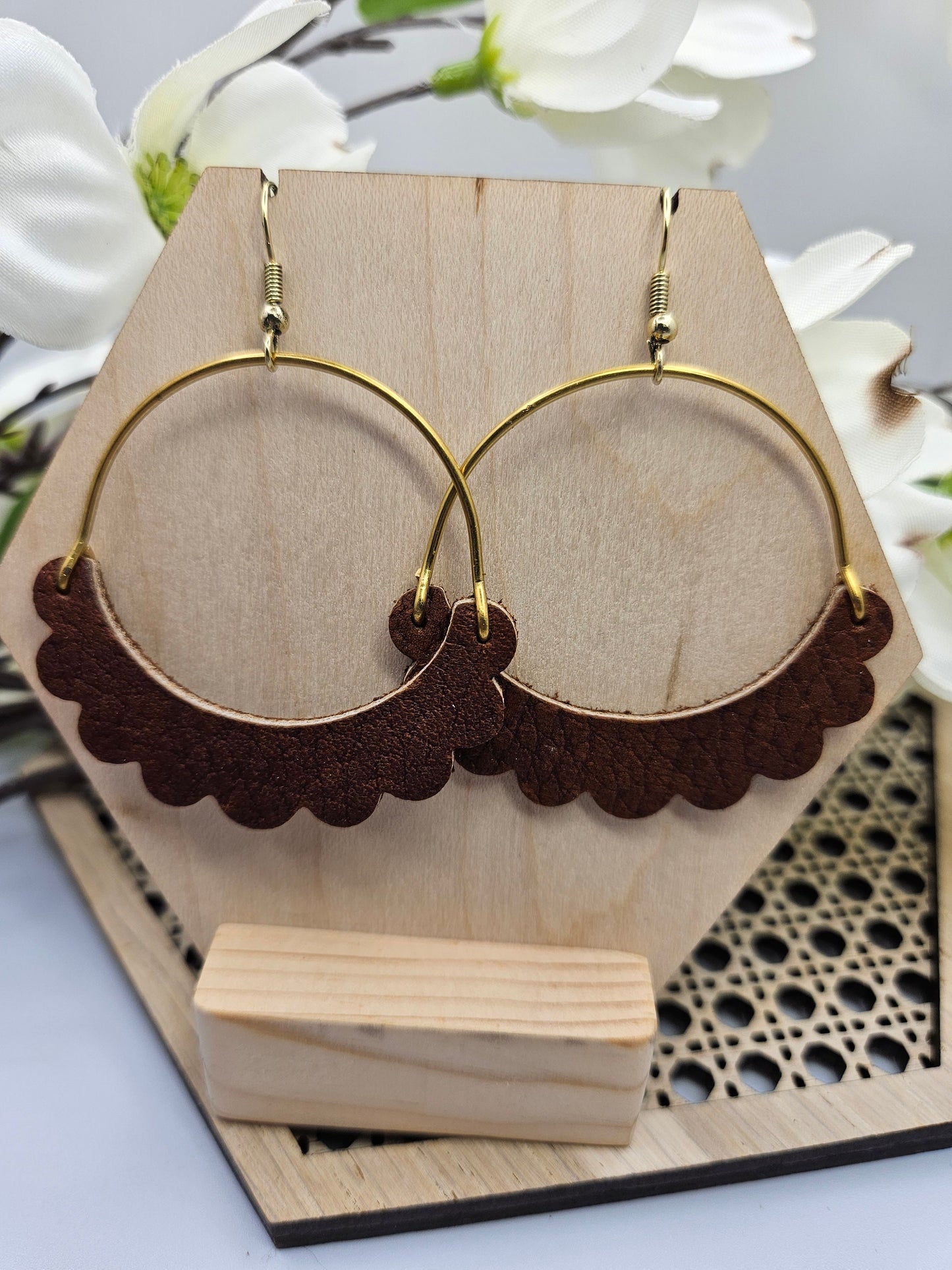 Brown Leather Arch Earrings