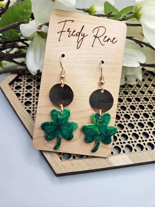 Small Green Clover Cork on Leather Earrings