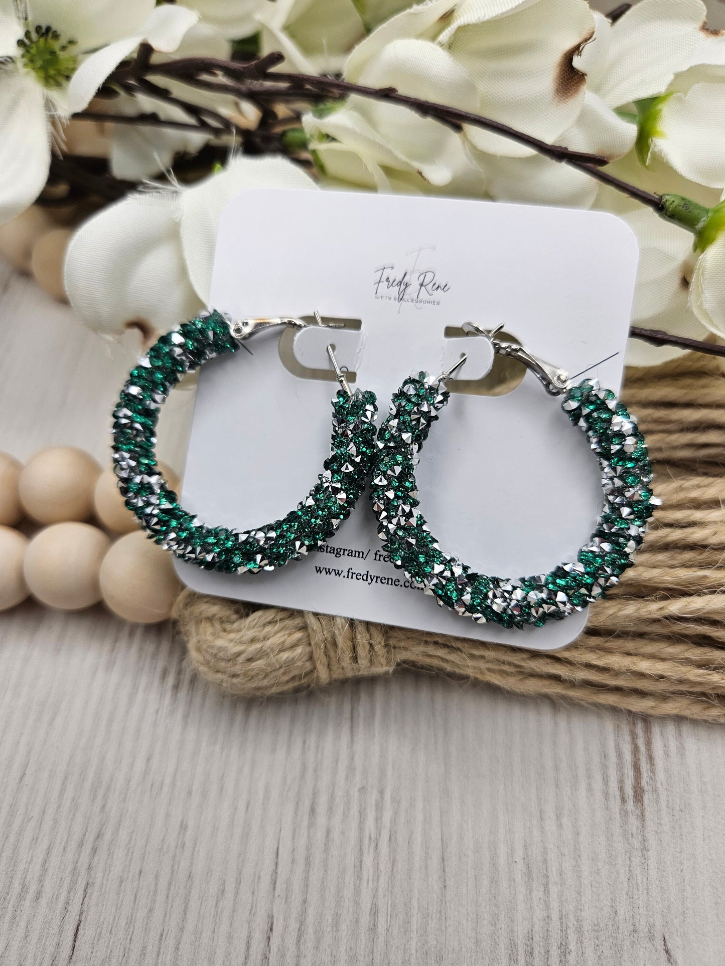 Green Chunky Glitter Hoop Earrings