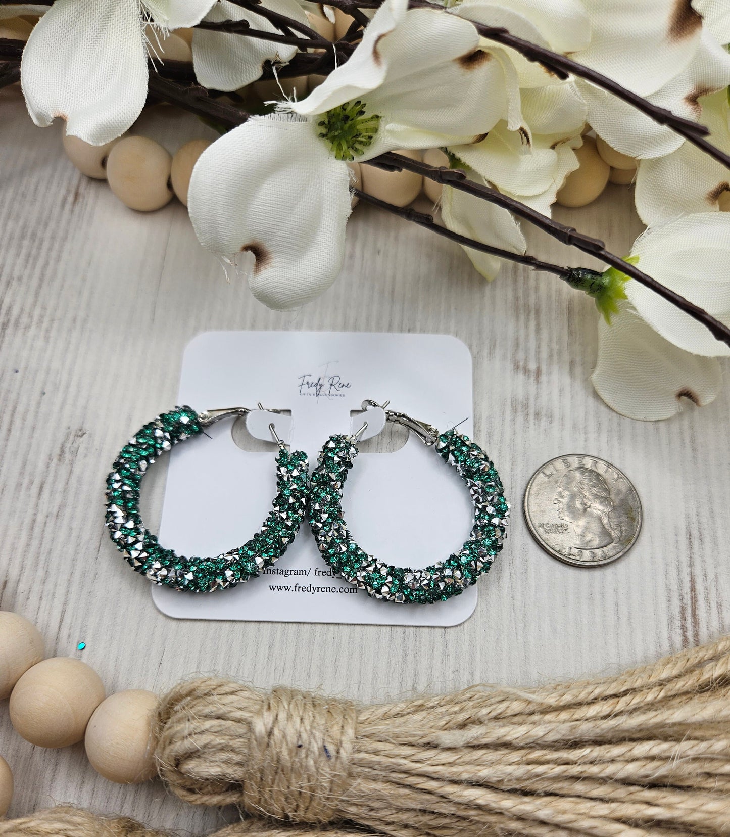 Green Chunky Glitter Hoop Earrings