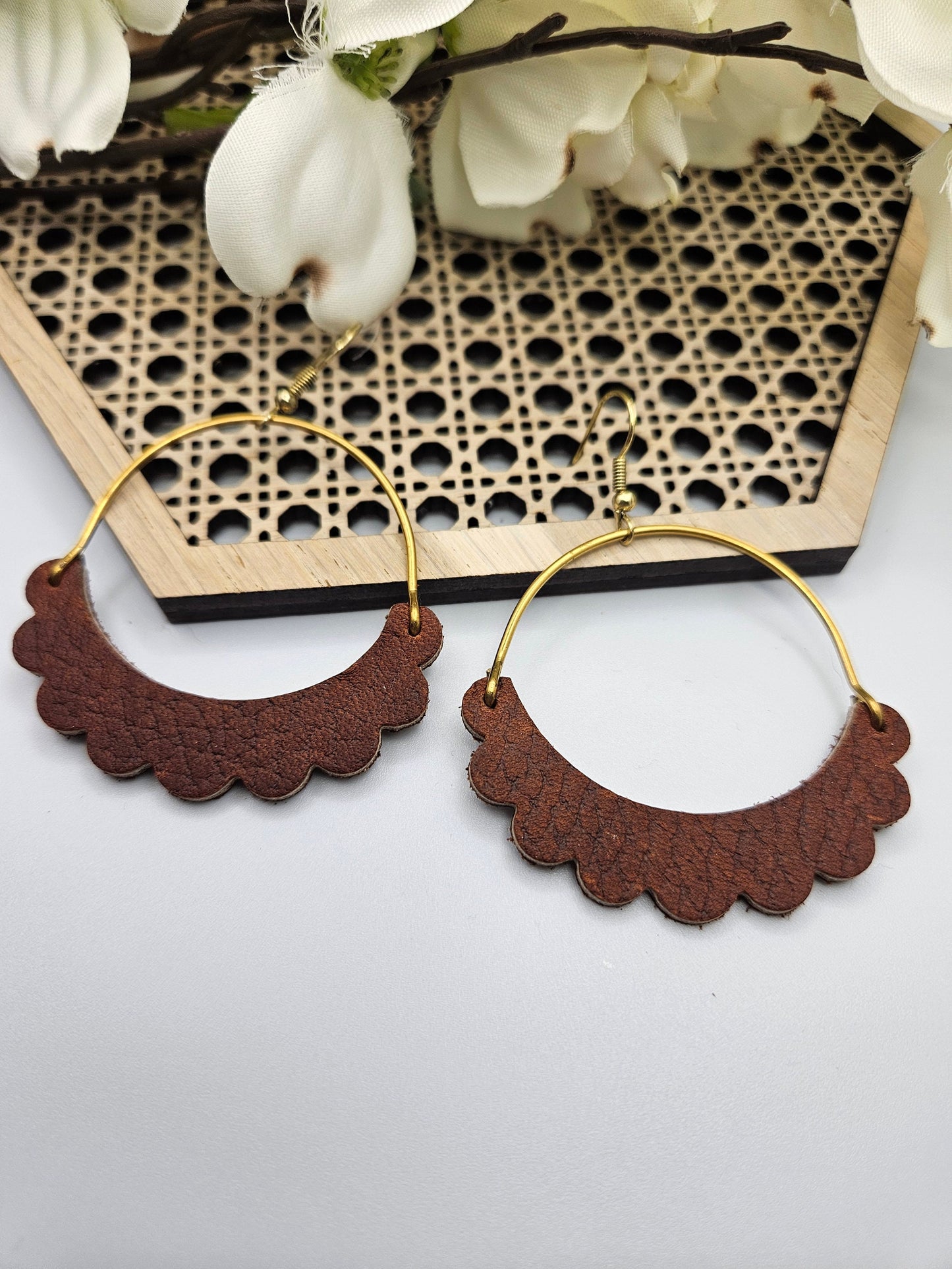 Brown Leather Arch Earrings