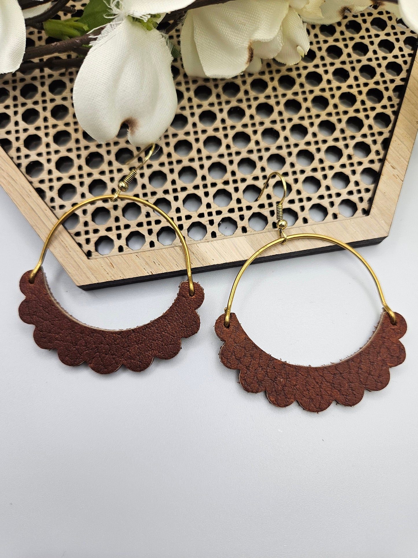 Brown Leather Arch Earrings