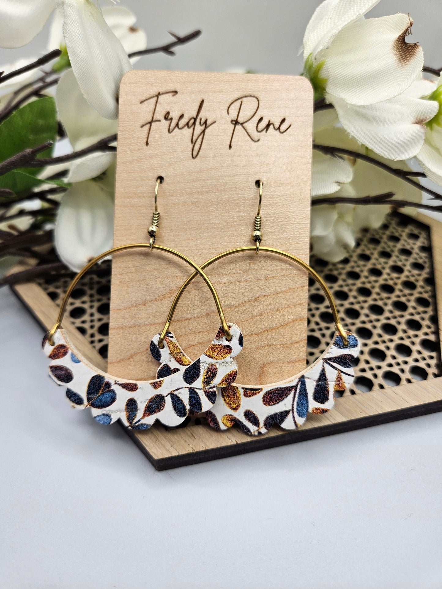 Boho Leaf Cork on Leather Arch Earrings