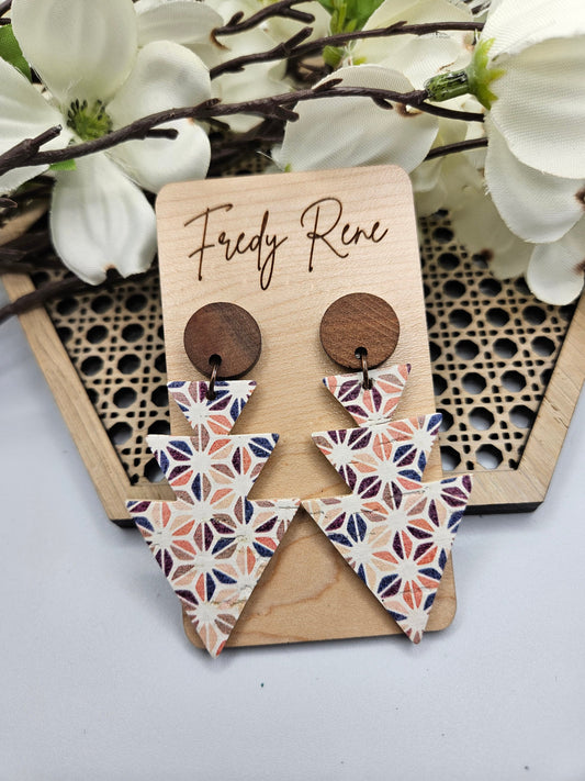 Boho Cork Earrings: Handmade Leather-Backed Wooden Studs