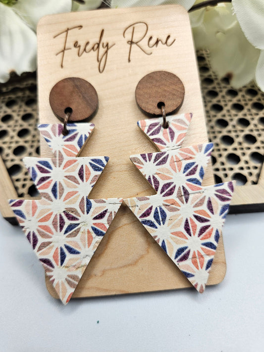 Boho Cork Earrings: Handmade Leather-Backed Wooden Studs