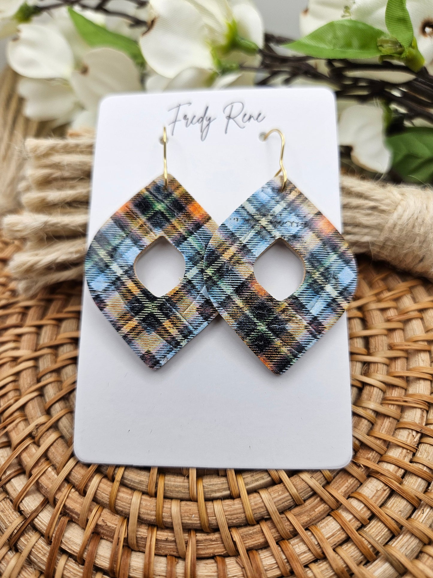 Fall Plaid Cork Backed with Genuine Leather Earrings