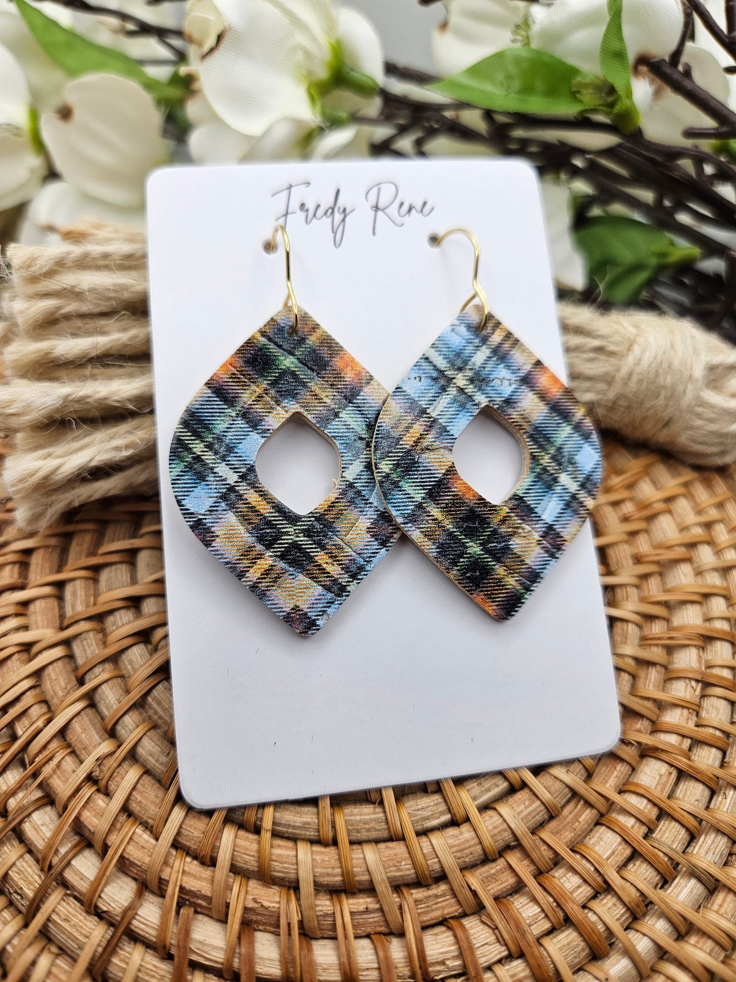 Fall Plaid Cork Backed with Genuine Leather Earrings