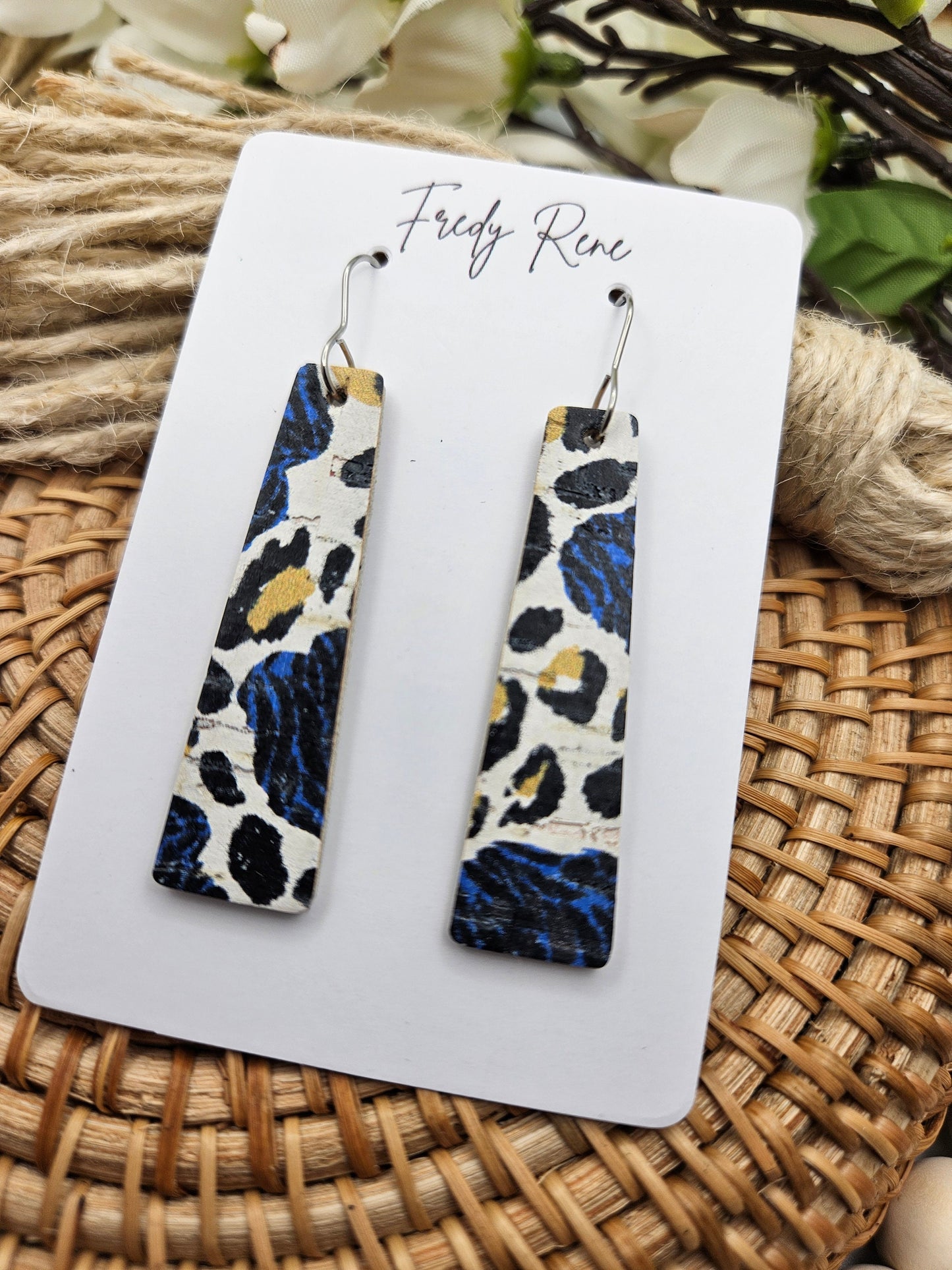 Floral Leopard Cork Backed with Leather Earrings