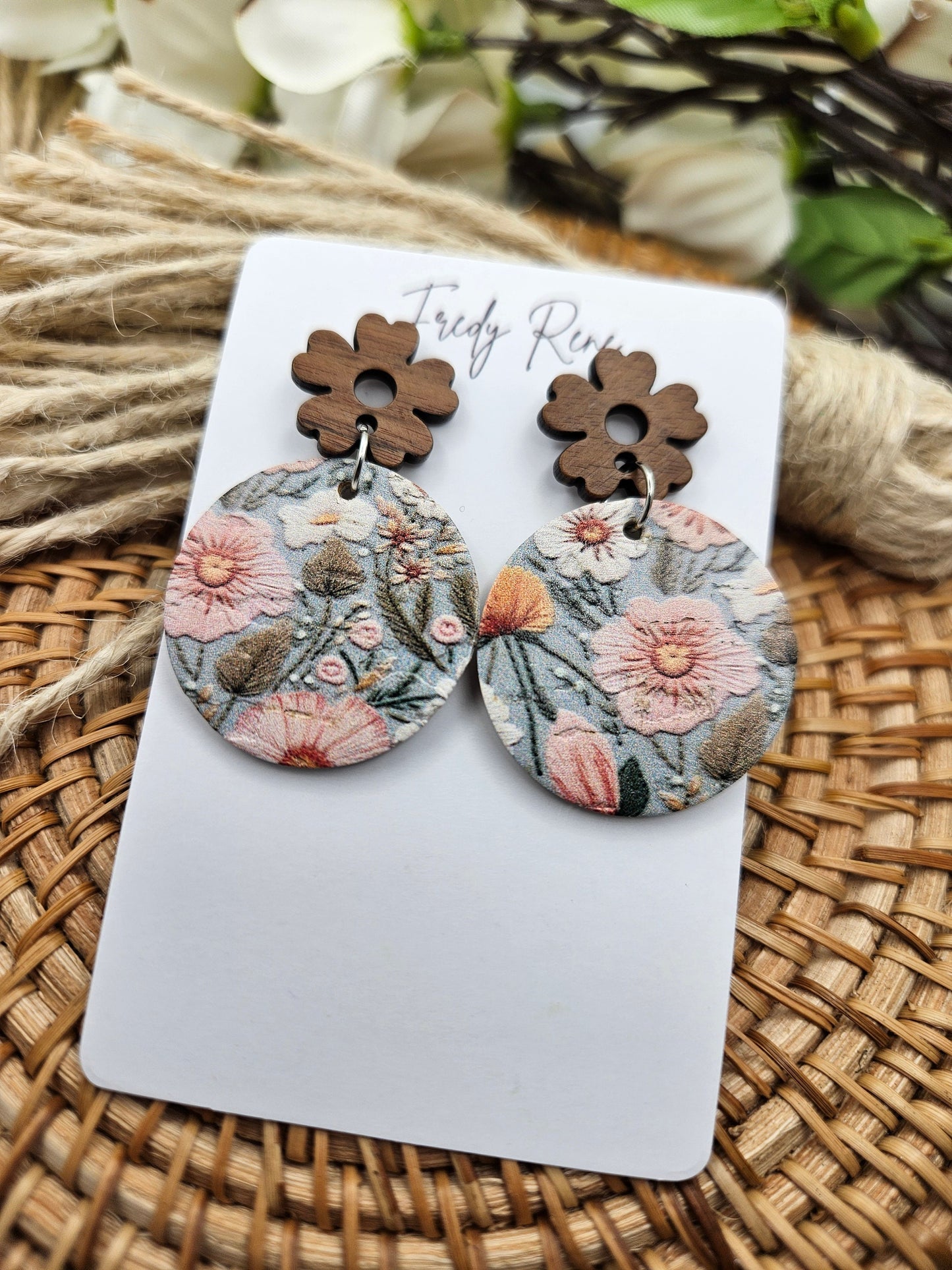 Floral Cork on Leather Stud Posted Earrings