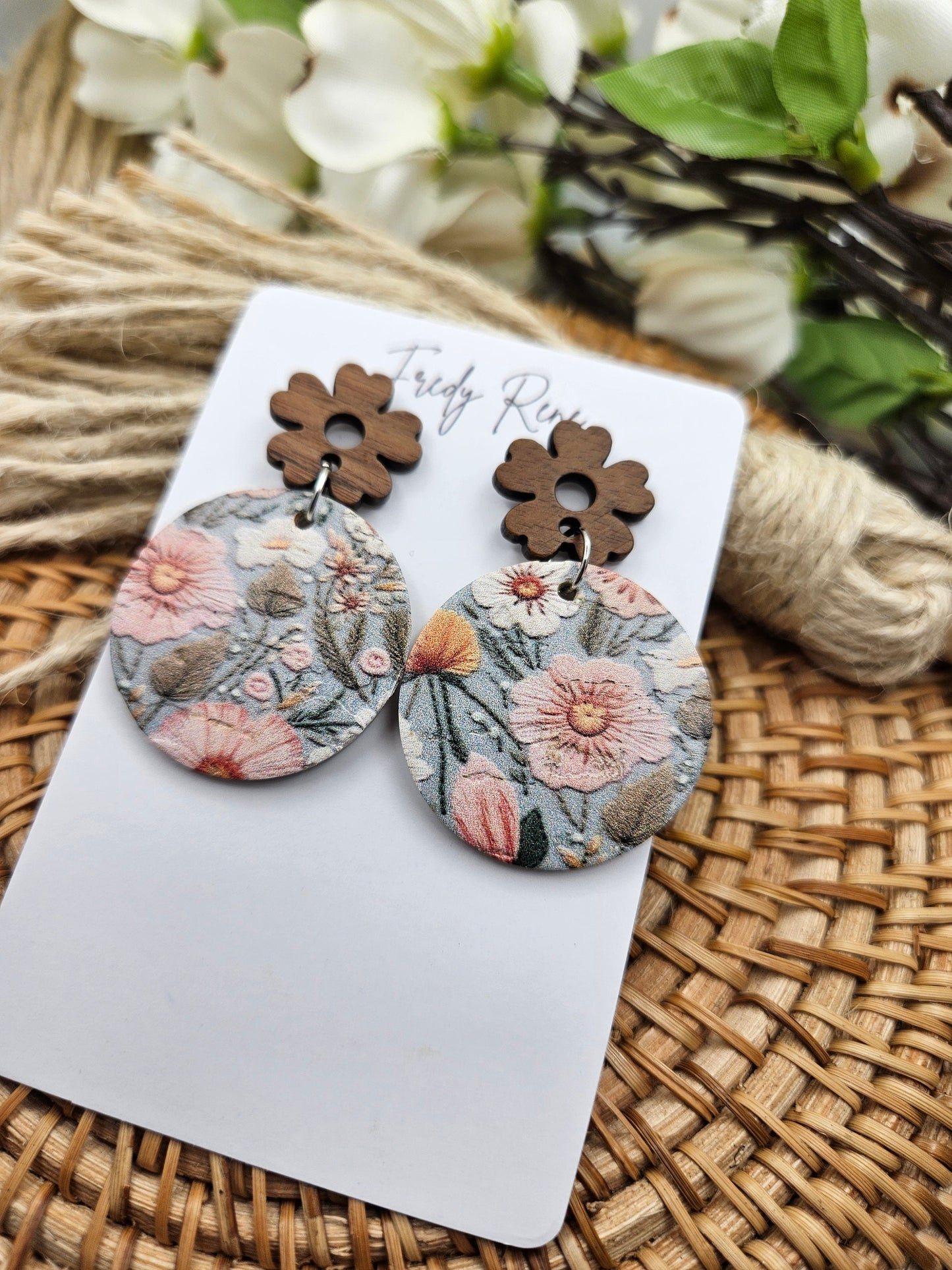 Floral Cork on Leather Stud Posted Earrings