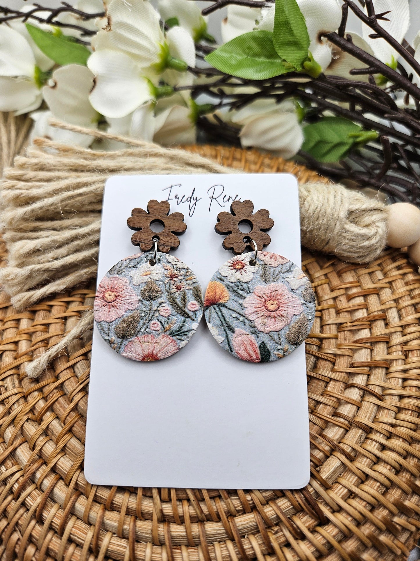 Floral Cork on Leather Stud Posted Earrings