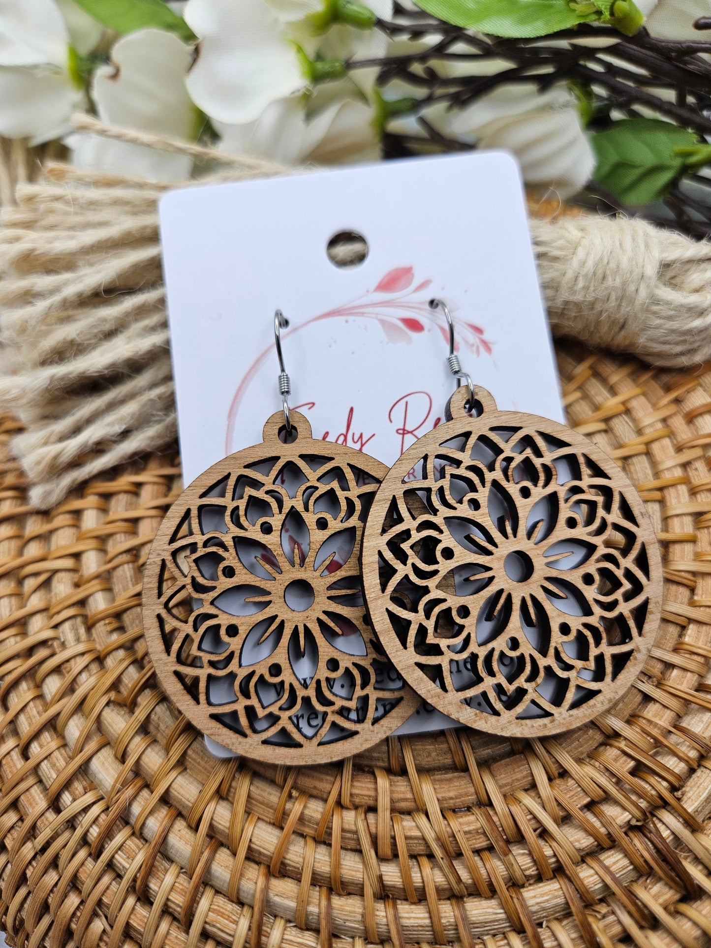 Light Wooden Floral Earrings