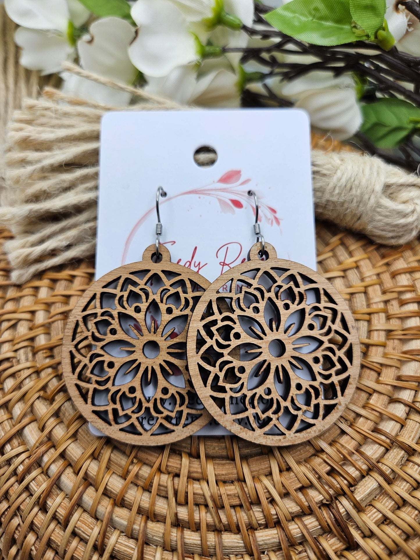 Light Wooden Floral Earrings