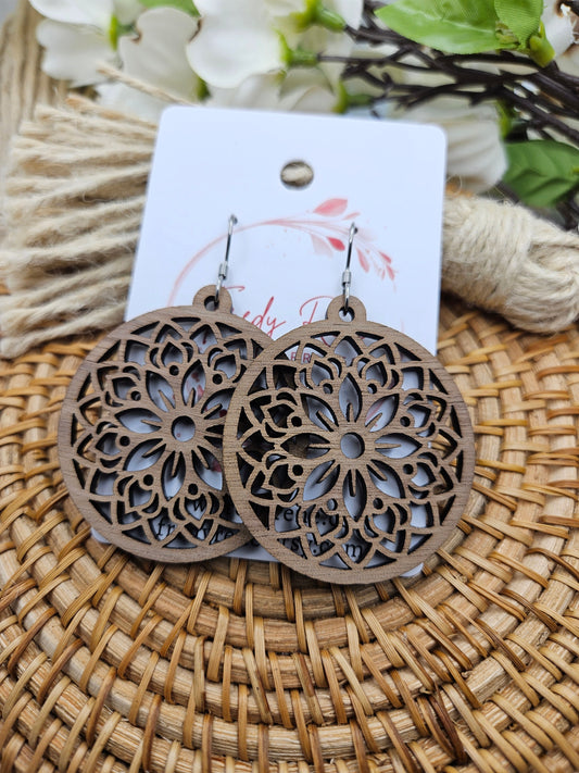 Dark Wooden Floral Earrings