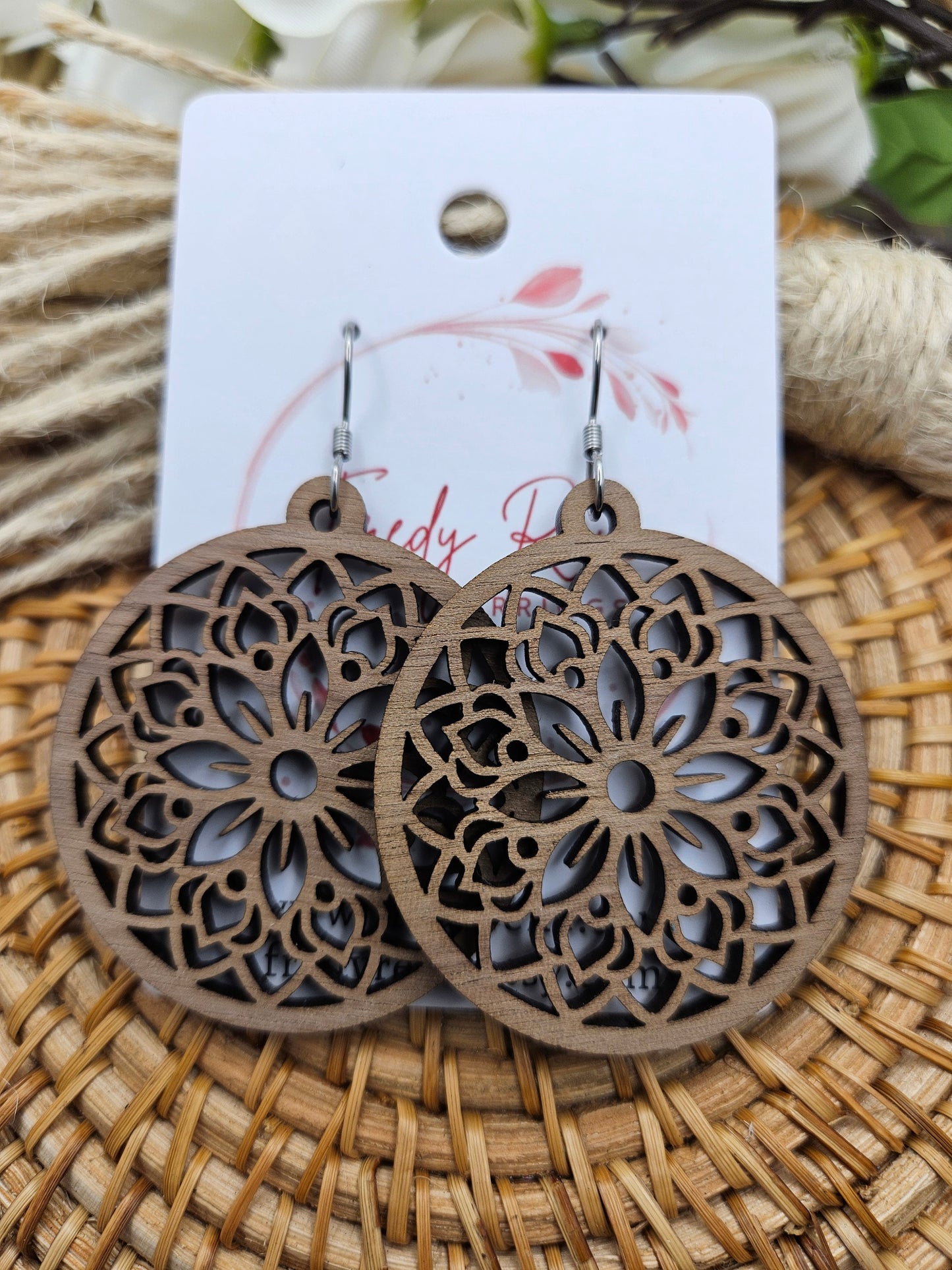 Dark Wooden Floral Earrings