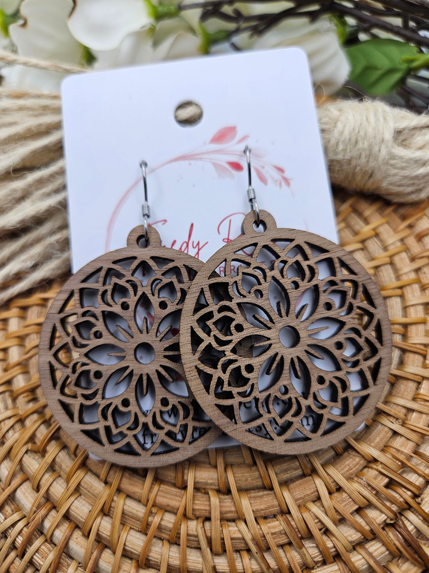 Dark Wooden Floral Earrings